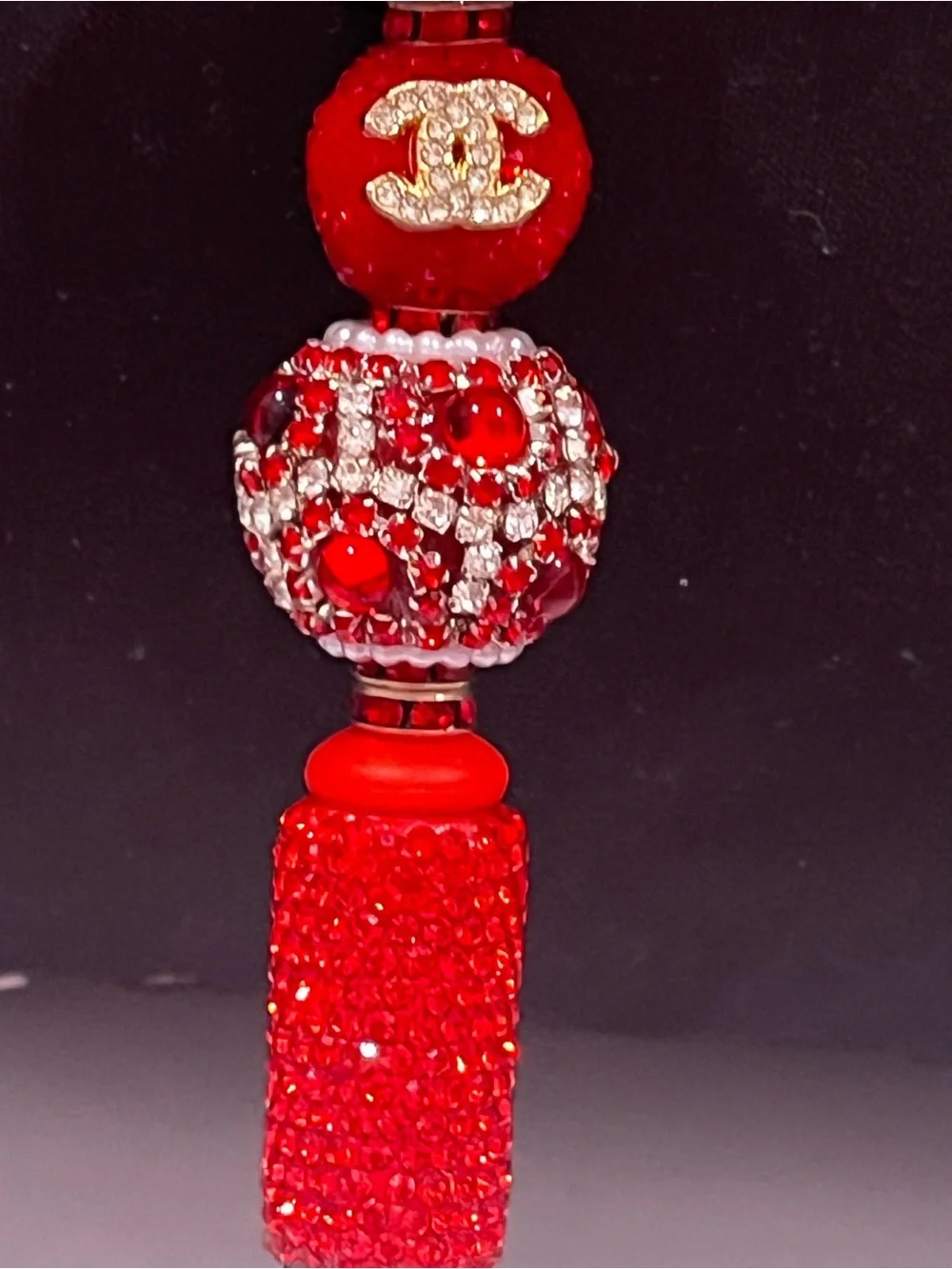 Designer inspired bright red monogram focal fancy beaded pen